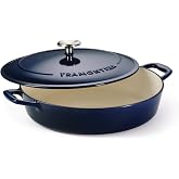 Tramontina Bestow Enameled Cast Iron 4-Qt Braiser Pan with Lid, Blue | Oven-to-Table Casserole Dish, Great for Shallow Braises &amp; Simmers
