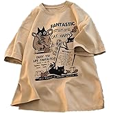 Unisex Y2K Cat Letter Print T-Shirt Harajuku Kawaii Casual Oversize T-Shirts Short Sleeves Cotton Tops