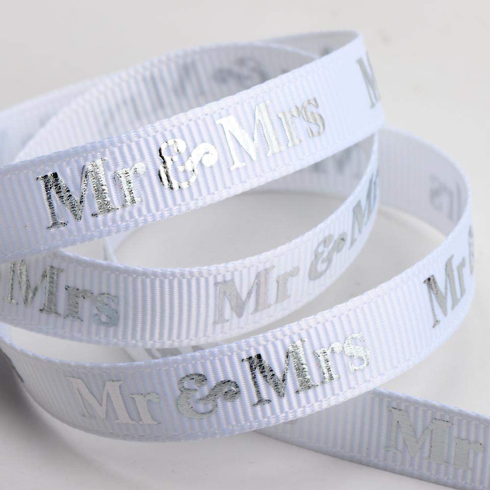 Mr & Mrs Ribbon White/Silver Grosgrain (9mm x 20M)