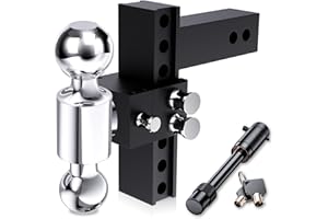 Octomo Adjustable Trailer Hitch, 8 Inch Drop Hitch Swivel Ball Mount Fits 2" Receiver, 12,500 LBS GTW, 2" and 2-5/16" Stainless Steel Tow Hitch Dual Balls with Anti-Theft Pins Locks