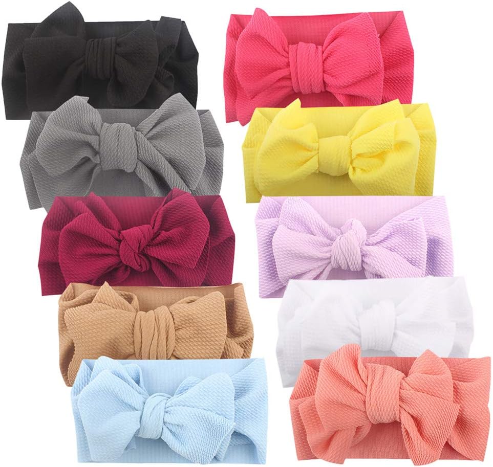 EKIMI Baby Girl Headbands and Bows - Classic Head Wrap Stretchy Hair Bands Hair Accessories - Newborn Infant Toddler Hairbands Photographic Accessories Children Headwear 10Pcs