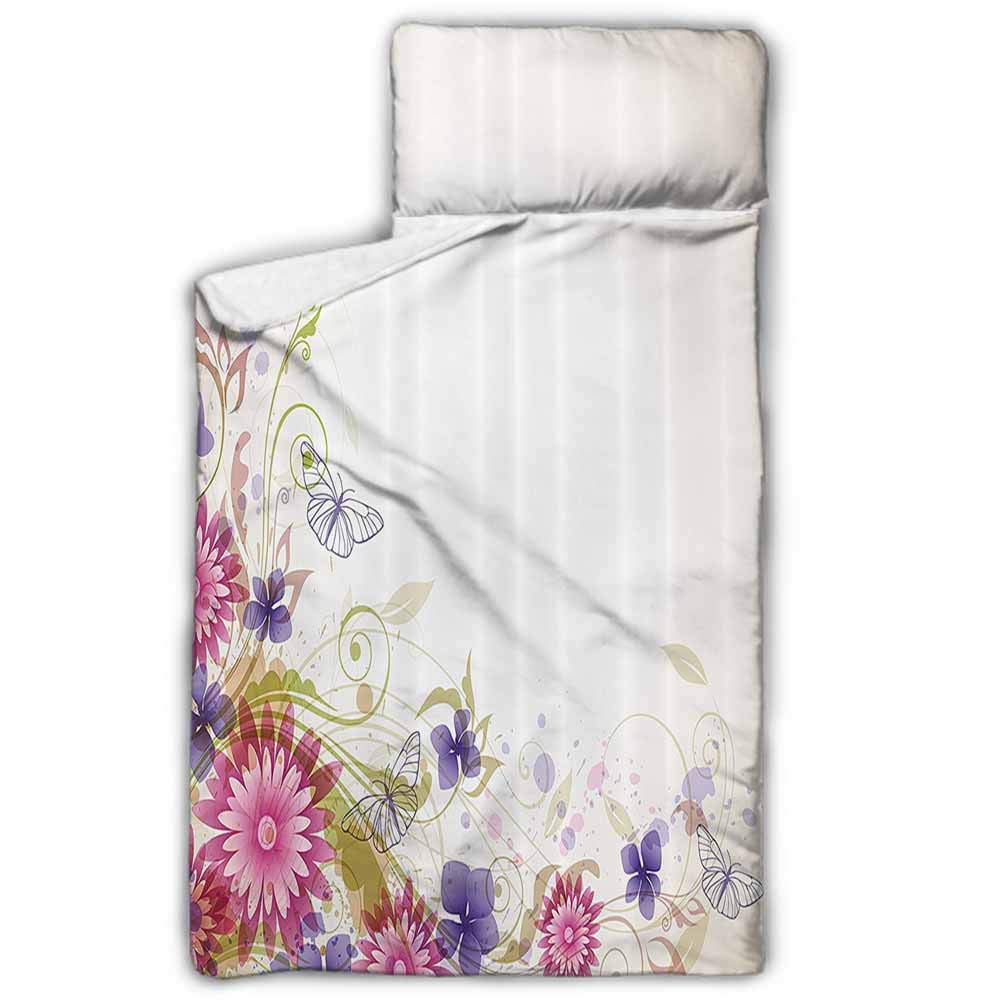 Abstract Children's Blanket Abstract Spring Flowers Leaves Ivy Vector Butterflies Art Print Suitable for Standard Cribs 50"x20" Light Pink Violet and White
