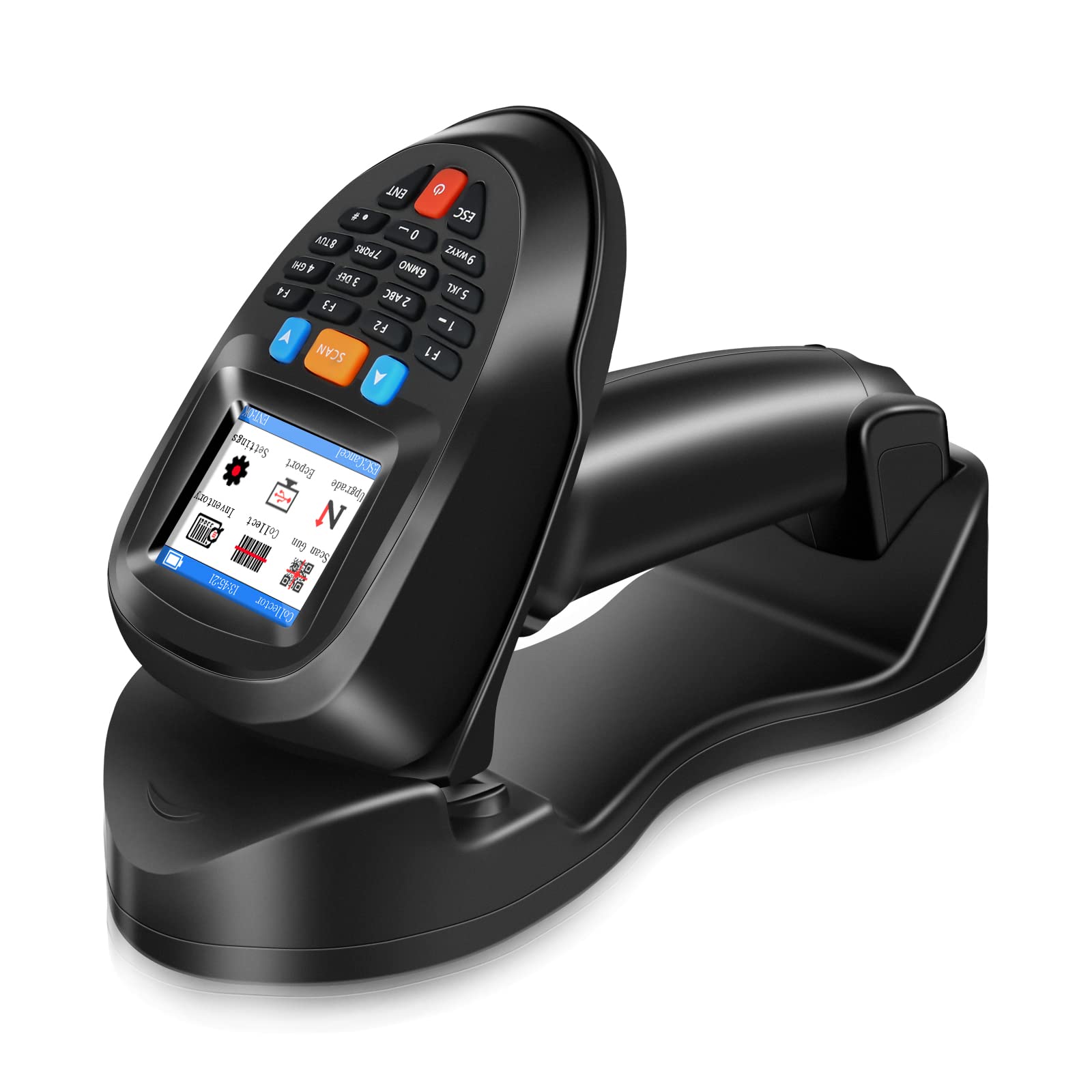 JRHC Wireless Barcode Scanner Portable Barcode Reader 1D 2D PDF Inventory Scanner Data Collector Handheld Barcode Scanner with 2.2 Inch LCD Screen