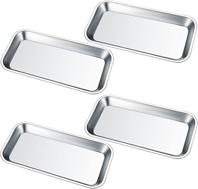 ZHENGYYUU Rectangular Instrument Tray 4 Pcs Stainless Steel Lab Tray