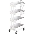 Simple Houseware 4-Tier Multifunctional Rolling Utility Cart with Hanging Buckets, White