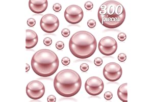 CUSMATION 300Pcs Rose Gold Polished No Hole Faux Pearl Beads for Vase Filling Decorations, Plastic Pearls Vase Fillers, Table Scatters, Wedding Centerpiece, Home Decor, 8/14/20 mm