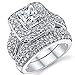 .925 Sterling Silver Princess Cut Cubic Zirconia Wedding Ring Set, Size 7