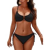 Sucrefas Women's U-Wire Bikini Set Sexy High Cut Cheeky Bathing Suit Two Piece Tie Sides Ribbed Swimsuit