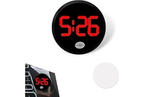 Shakas Car Digital Dashboard Clock, LED Time Luminous Touch High Definition Clock, Round Self-Adhesive Waterproof Alloy Interior Decoration Accessories, for Most Cars Home Office (Red)