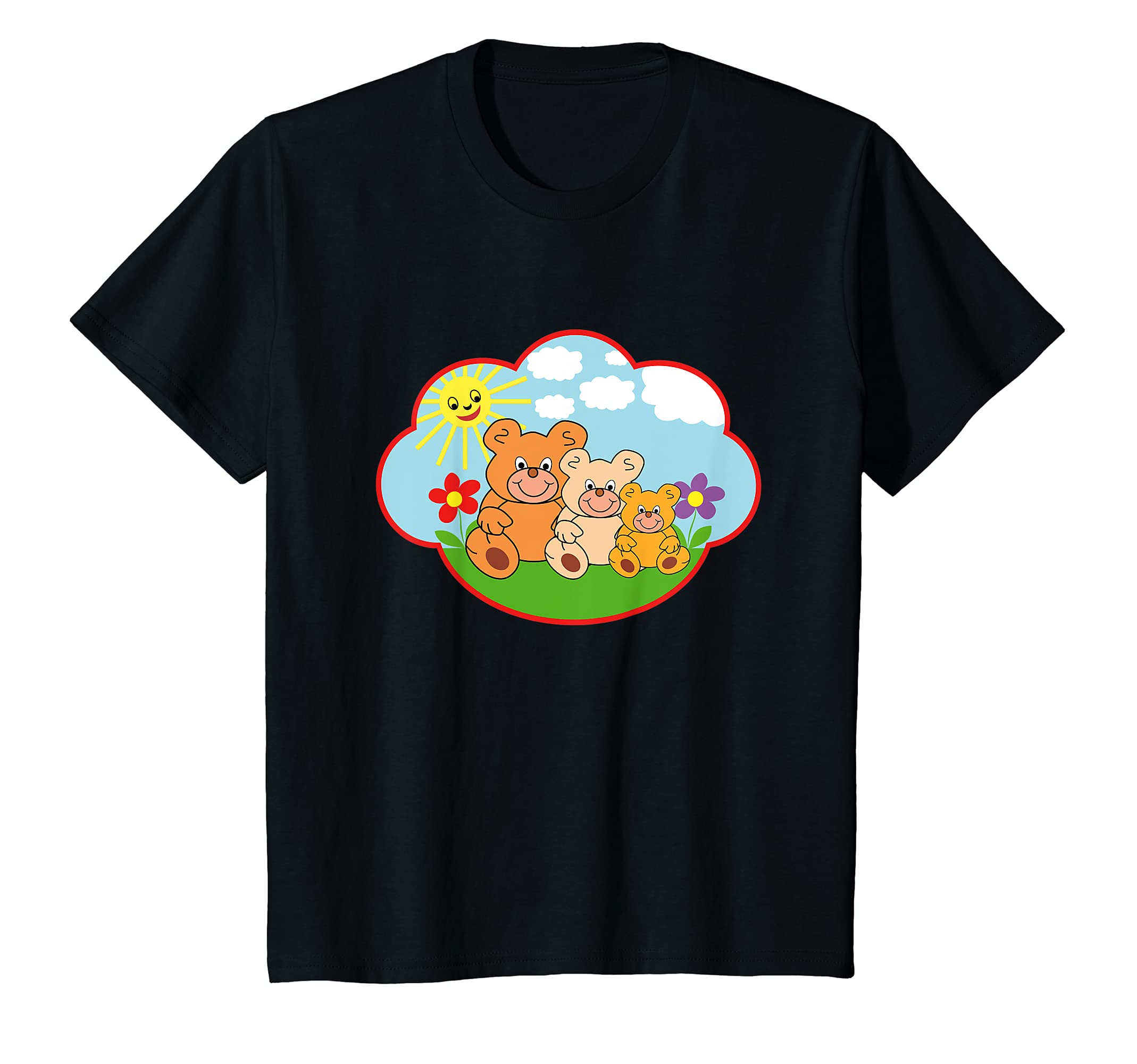 Youth Funny teddy bear in summer sun clouds flowers T-Shirt