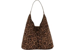 Oweisong Leopard Tote Bag for Women Suede Leather Cheetah Print Hobo Shoulder Bag Large Vintage Satchel Handbag