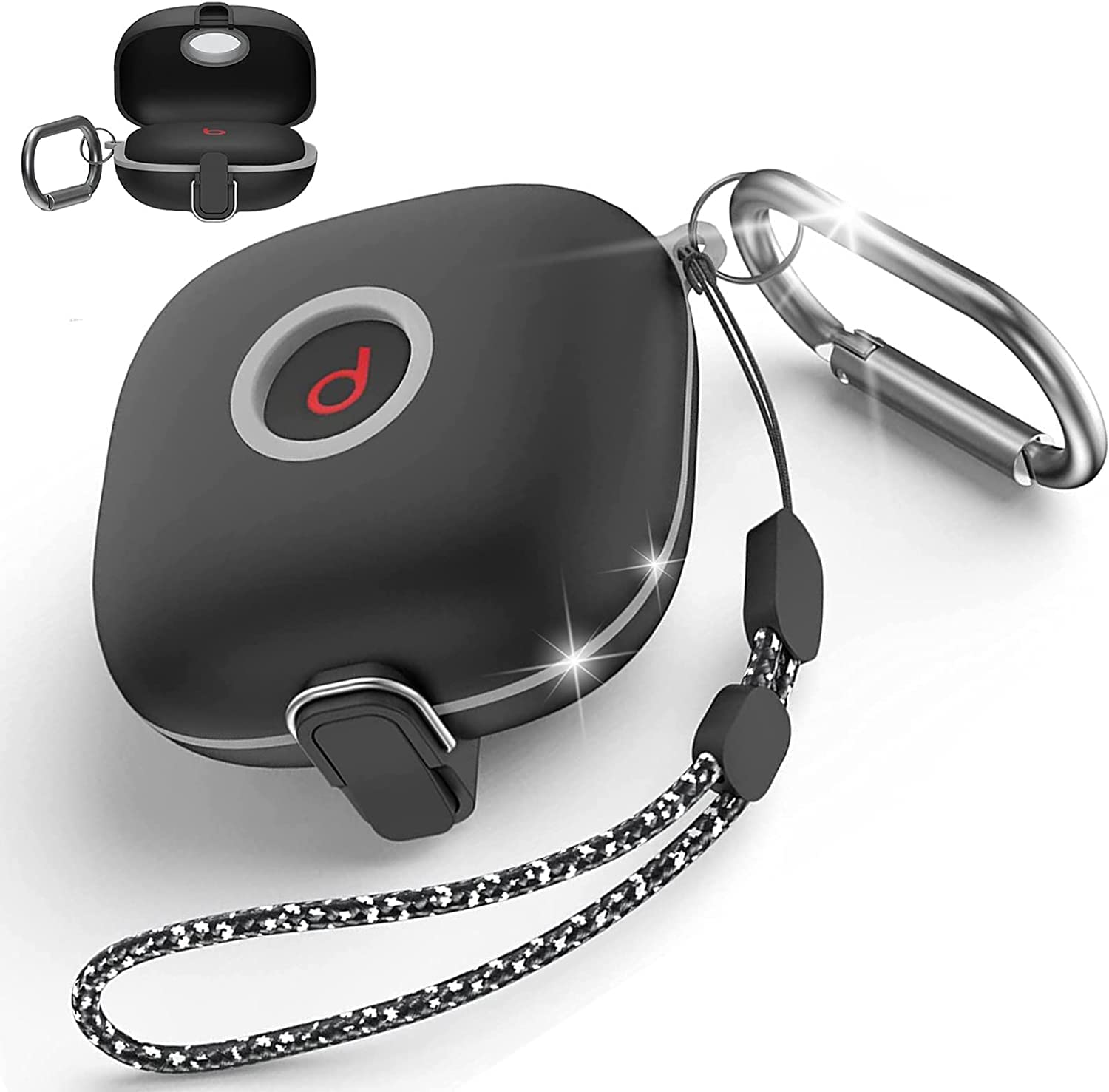 Miimall Compatible with Beats Fit Pro Case, [Keychain] [Secure Lock] TPU Protective Skin Case Cover with Lanyard, Anti-drop Shock-absorbing One-click Pop Full Protective Cover for Beats Fit Pro-Black