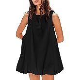 MISSACTIVER Bubble Mini Dress for Women Summer Sleeveless Keyhole Tie Back Tank Short Dress Crew Neck Sundress with Pockets