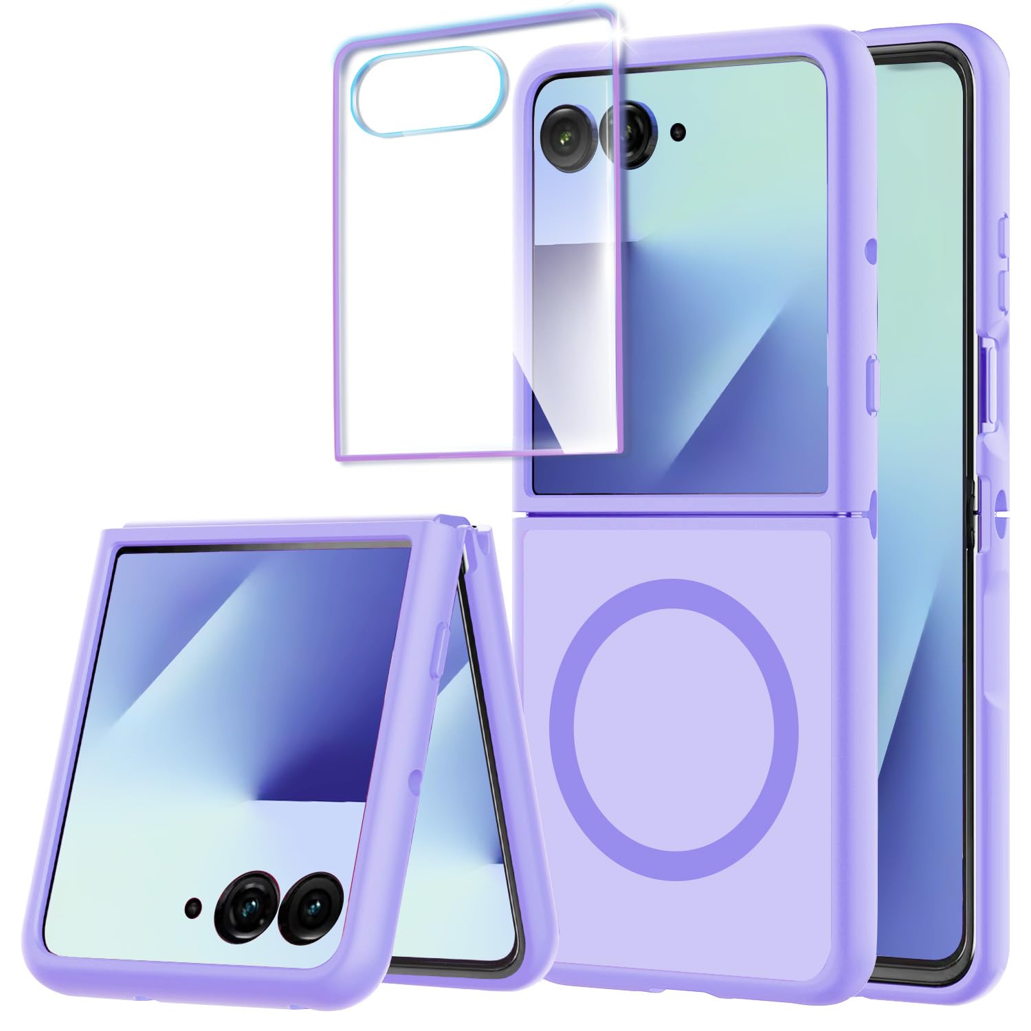 for Galaxy Z Flip 7 Magntic Case with Screen Protector,Samsung Flip 7 Slim-Thin Original Silicone Phone Case Cover fit for Magsafe,Shockproof Protective Cases for Samsung Z Flip7 5G,Purple