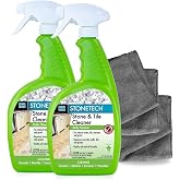 StoneTech Stone &amp; Tile Cleaner Spray &ndash; Daily Cleaner for Granite, Marble, Ceramic, Porcelain &amp; Stone &ndash; Removes Spills, Dirt &amp; Grease &ndash; pH Neutral - 2-Pack, 24oz each + 2 Microfiber Cloths