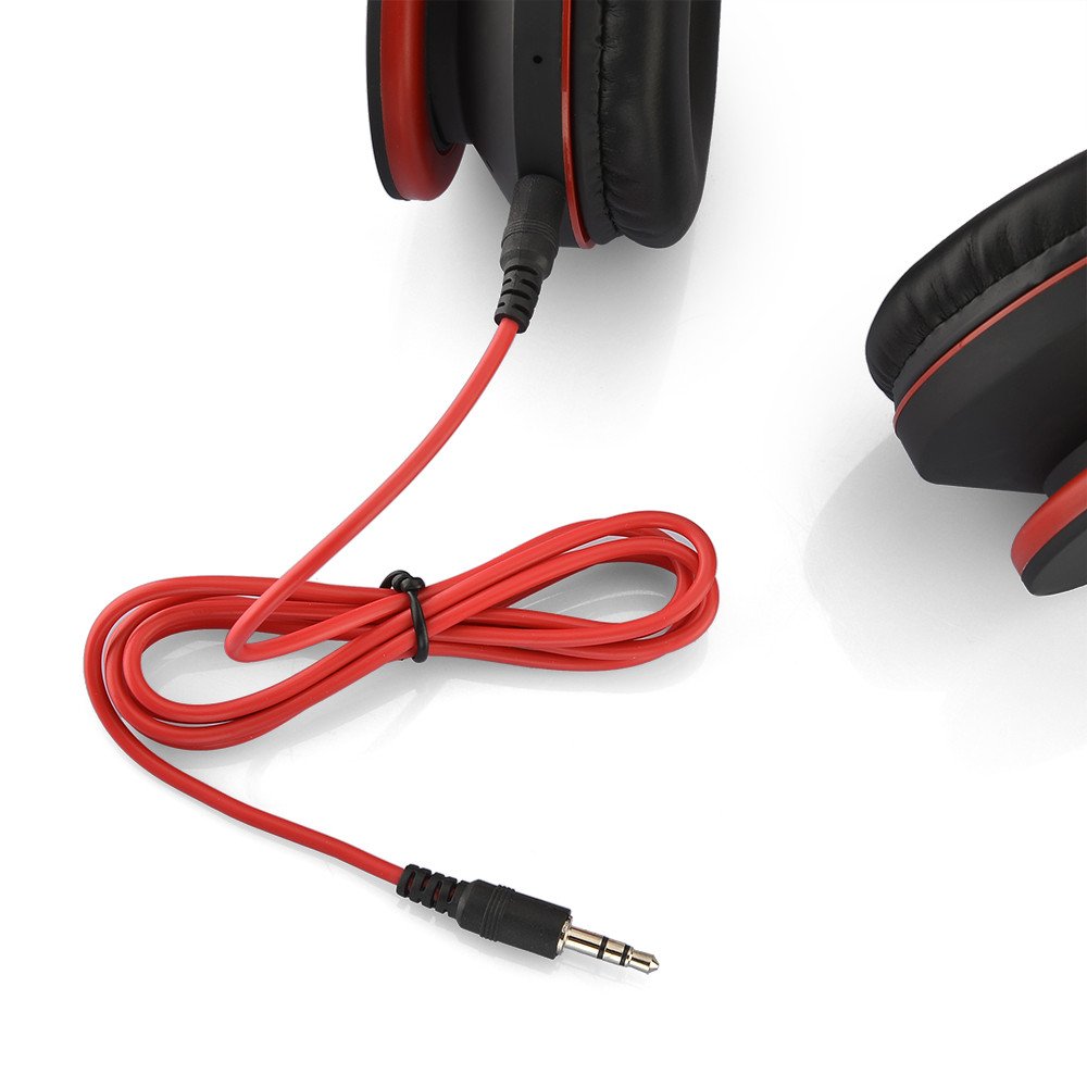 Casque Bluetooth, PowerLocus Sans Fil Bluetooth Over-Ear Stéréo Pliable Casque , Filaire Headsets Cancellation du Bruit Avec Microphone pour iPhone, Samsung, LG, iPad (Noir/Rouge)
