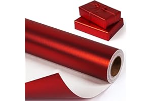 Red Gift Wrapping Paper Roll - Glossy Metallic Matte Textured, Solid Color Red Gift Wrap for Wedding Birthday Christmas Brida