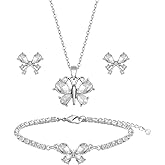 SPRJF Bridesmaid Jewelry Set for Women 18K Gold & Silver & Rose Gold Plated Butterfly Pendant Necklace Earrings Bracelet Set,Bridesmaid Gift for Wedding/Proposal/Party/Anniversary