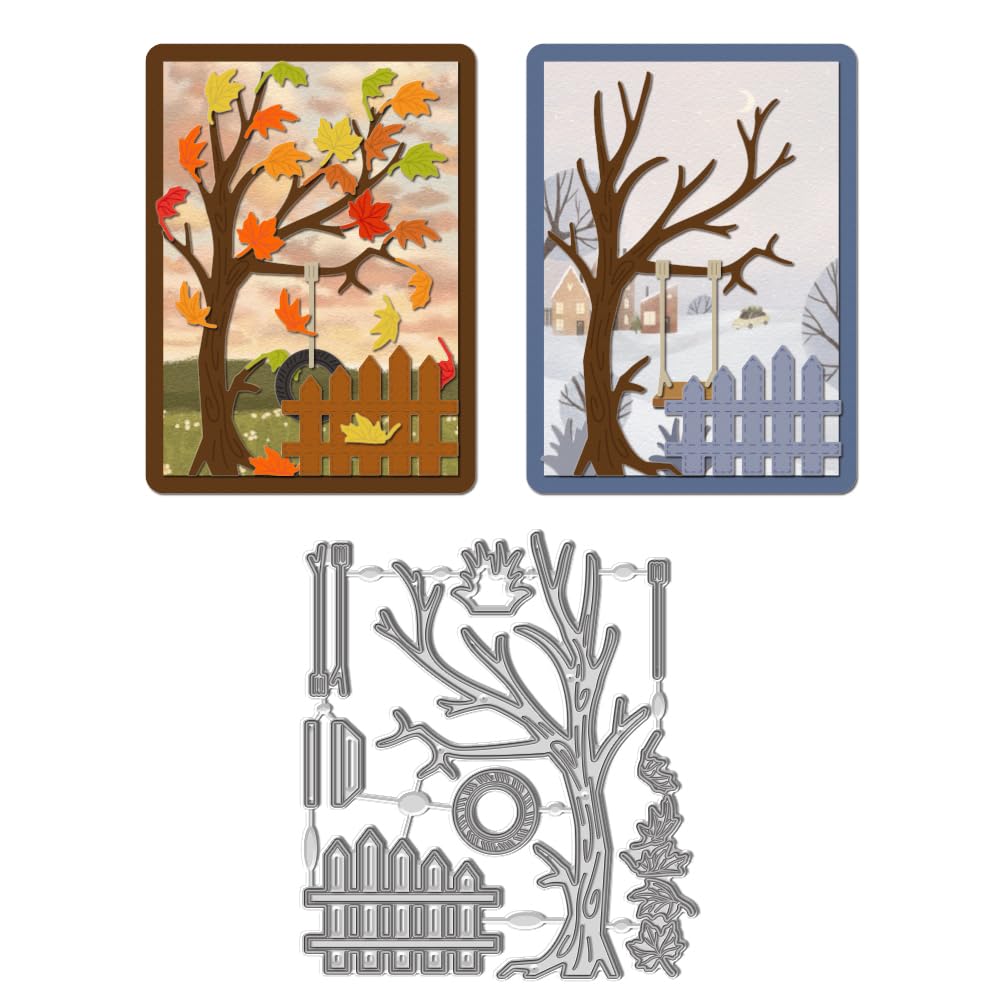 WADORN Fall Tree Metal Cutting Dies, Frame Autumn Forest Cutting Dies Stencil Swing and Tree Carbon Steel Metal Embossing Stencils Template for DIY Scrapbooking Album Craft Paper Card Decor