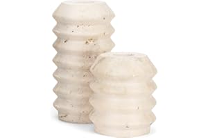 WORHE Candle Holders True Natural Travertine Stone 0.4" Thick, Set of 2 Premium Marble Candlestick Holder for Wedding Dinning Party, Candle Stand for 3/4 inch Thick Candles Color White (ZT002)