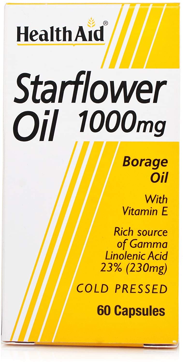 HealthAid Starflower Oil 1000mg (23% GLA) - 60 Capsules (Packing May vary).
