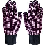 TecUnite 2 Pieces Heat Resistant Gloves Silicone Non-slip Gloves for Hair Styling Curling Iron, Fit All Hand Sizes (Rose red silicone dots)