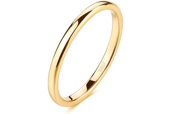TRUMIUM 2mm 4mm 6mm 8mm Tungsten Wedding Band Ring for Women Men Gold Rose Gold Plated Domed High Polished Comfort Fit Size 6