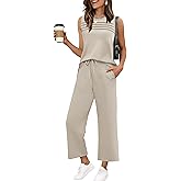 WIHOLL Two Piece Sets for Women Summer Outfits Matching Lounge Sets Wide Leg Crop Pants Vacation Travel