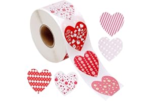 LOLIPPYY 500Pcs Heart-Shaped Valentine’S Day Adhesive Stickers Roll, Decorative Wrapping Tape for Packaging