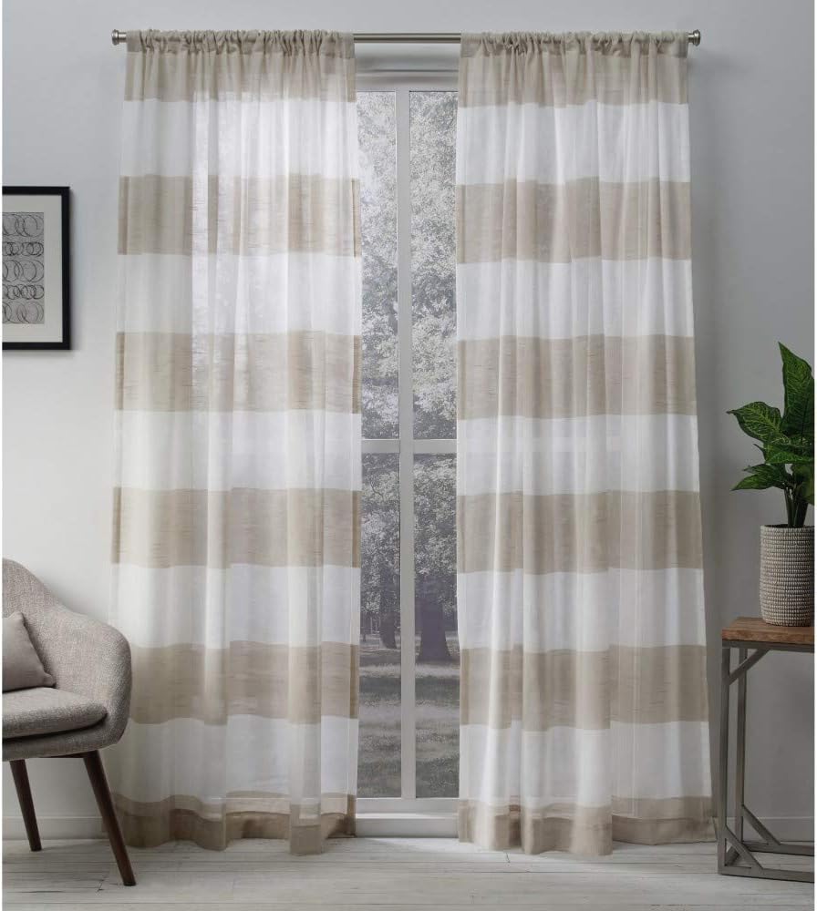 Exclusive Home Curtains Darma Sheer Linen Window Curtain Panel Pair with Rod Pocket, 50x96, 2 Piece