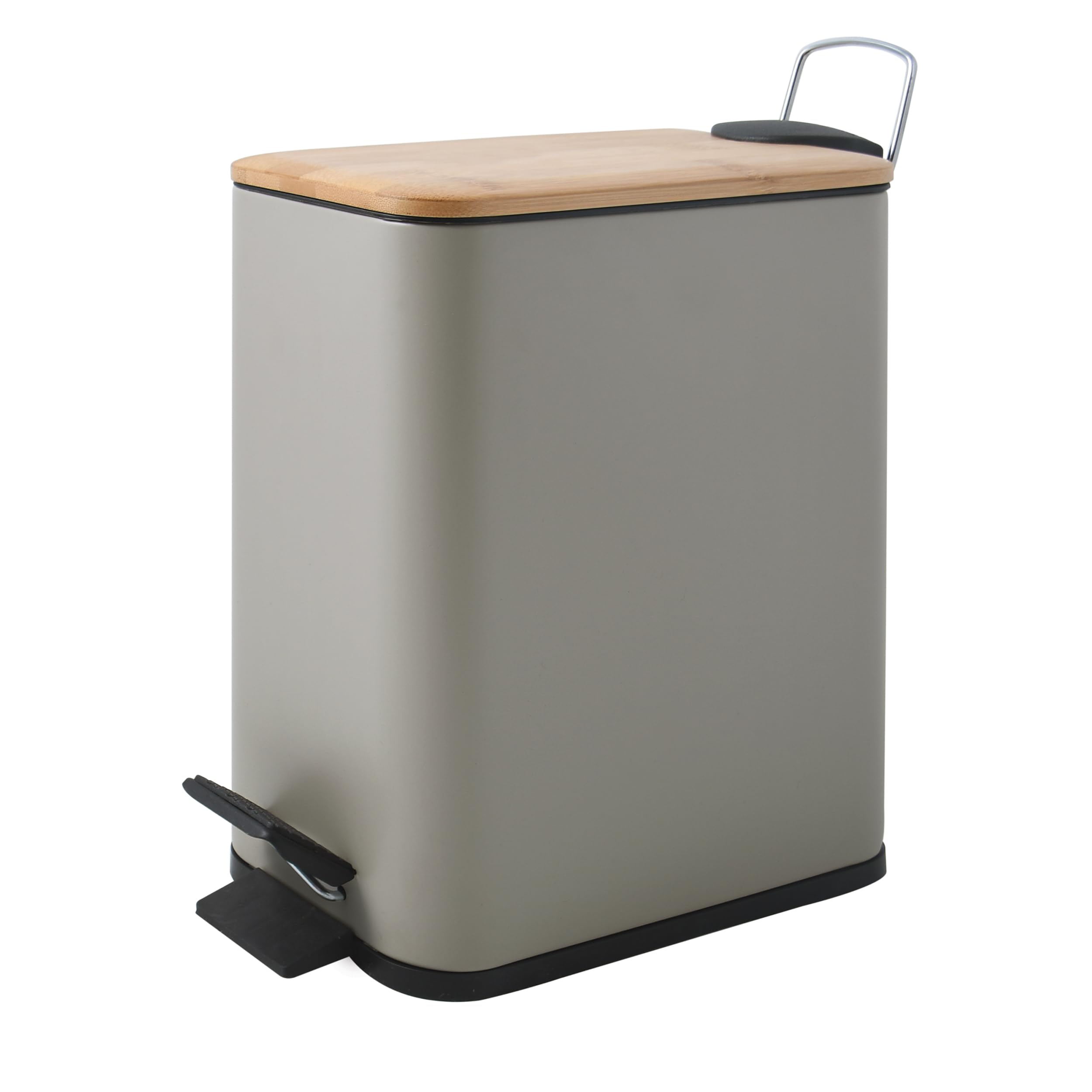 Spirella – 5-Liter-Treteimer, Modell Erik, rechteckig, mit sanftem und geräuschlosem Schließmechanismus, rutschfeste Pedale für sichere Handhabung, mattes Taupe 2