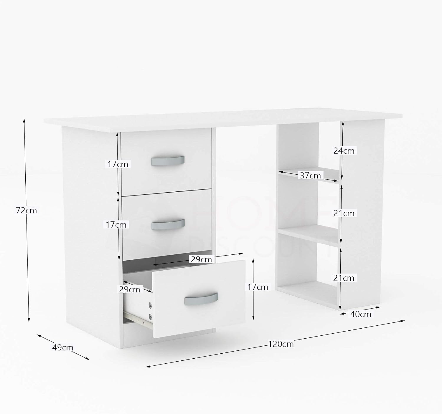 Vida Designs Mason Computer Desk with Shelves and 3 Drawers, Home Office PC/Laptop Gaming Table, Study Workstation, Furniture White - Image 3