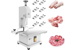 POWKOL 1000W Electric Bone Saw Machine, 18x14" Stainless Steel Worktable, Cuts 0.04-3.9" Thickness, Frozen Meat Cutter with 8 Blades Included, Commercial Bandsaw Machine for Rib Pork Beef