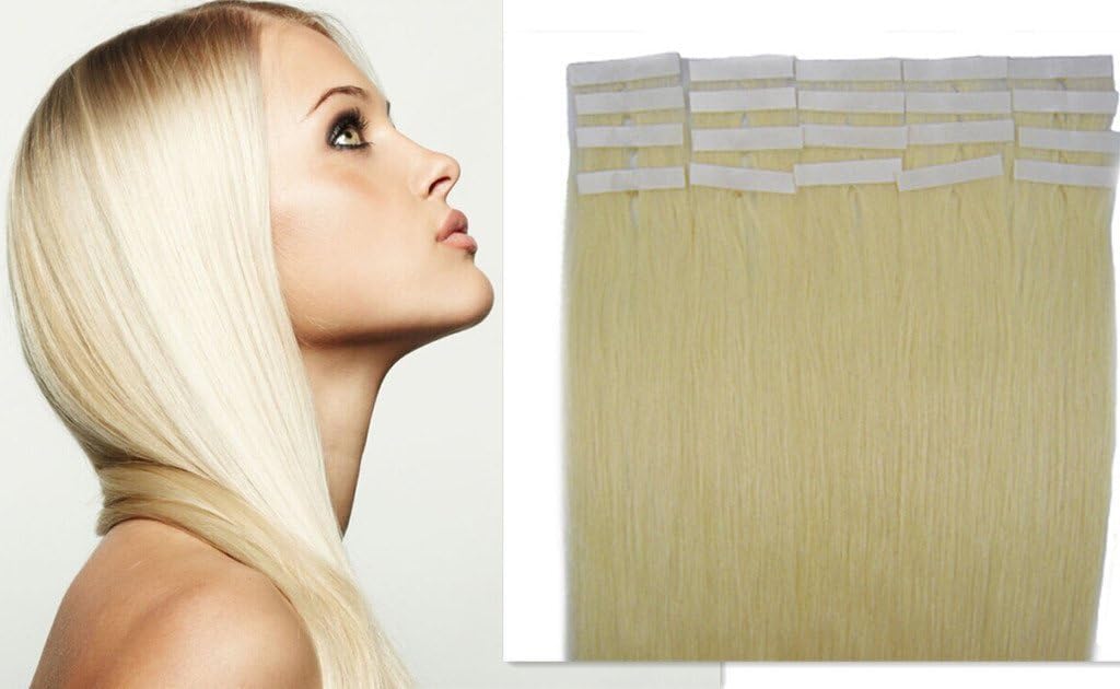 PU Tape Skin Remy 100% Human Hair Extensions, 20pcs/set 16 inches color 60 platinum blonde / lightest blonde【full head advise 3-5 sets】