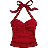 SHENHE Women' Twist Front Tie Halter Top Ruched Backless Slim Fit Y2k Summer Going Out Tank