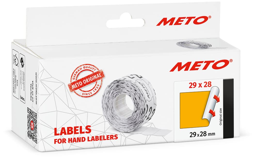Meto Price Gun Labels (29×28 mm, Two-line, 3,500 Labels, Fluorescent Orange Permanently Adhesive, for METO, Contact, Sato, Avery, Tovel, Samark etc.)