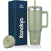 Konokyo 40 oz Tumbler with Handle and 2 Straws,2 in 1 Lid Insulated Water Bottle Stainless Steel Travel Coffee Mug,Army Green