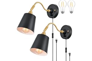 TRLIFE Wall Sconces Plug in, Dimmable Wall Lights with Plug in Cord Adjustable Lighting Angle Wall Mounted Light with On/Off Rotary Switch for Bedside, Bedroom, Over Mirror(2 Pack, 2 Bulbs Included)