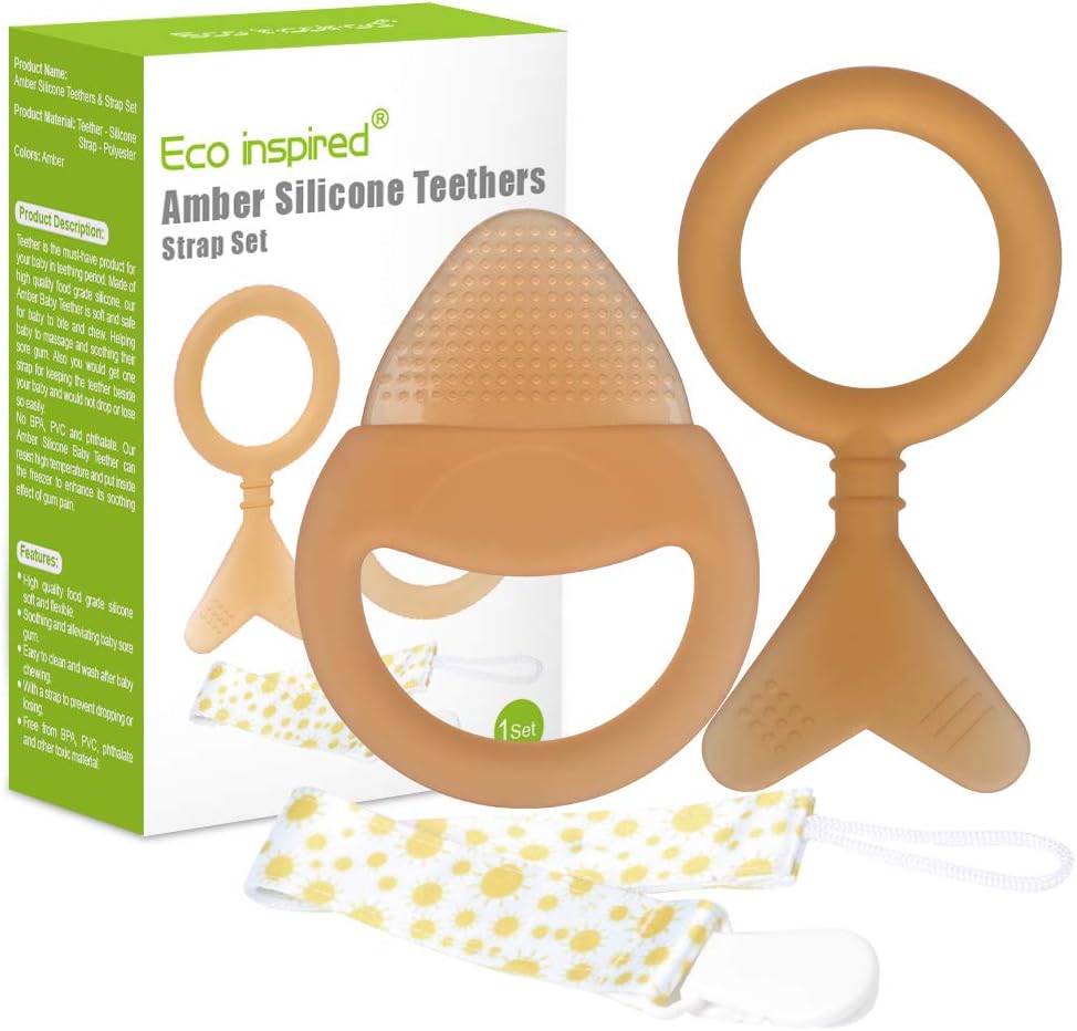 Eco inspired Amber Silicone Teethers Set Teething Toys