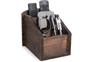 BARGIFTS TV Remote Holder,Wooden Remote Control Caddy,3 Slot Office Supply Organizers,Farmhouse Remote Control Holder TV Remote Caddy (Rustic brown)