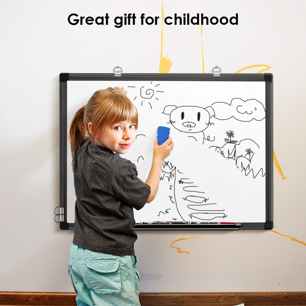 Magnetic Whiteboard 24 x 18 inches Dry Erase Board Wall Mounted White Board Black Aluminum Frame Hanging Whiteboard : Office Products