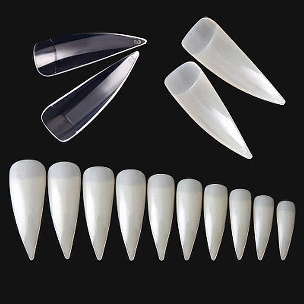 600Pcs Press on Nails Stiletto for Women white Half Cover Long Sharp French False Nail Acrylic Style Artificial Tips Long False Nails 10 Sizes- for Nail Salons (white Long Sharp French Fake Nail)
