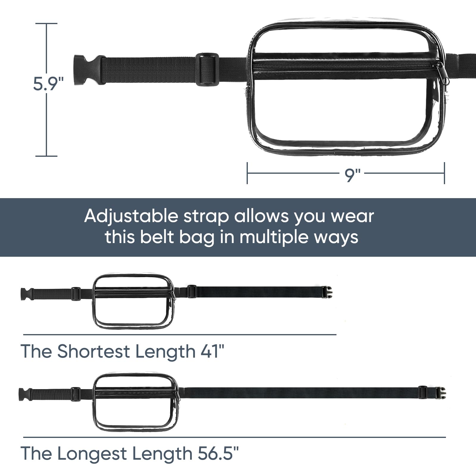 Clear Fanny Pack for Stadium Events - Clear Bag for Women Men | Lightweight Waist Pack for Concerts, Sports Games Day & Travel | Stadium Approved Transparent Bag (Black)