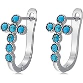 BETHZA Natural Turquoise Cross Earrings 925 Sterling Silver Turquoise Cross Hoop Earrings Jewelry Gifts for Women Mom Wife
