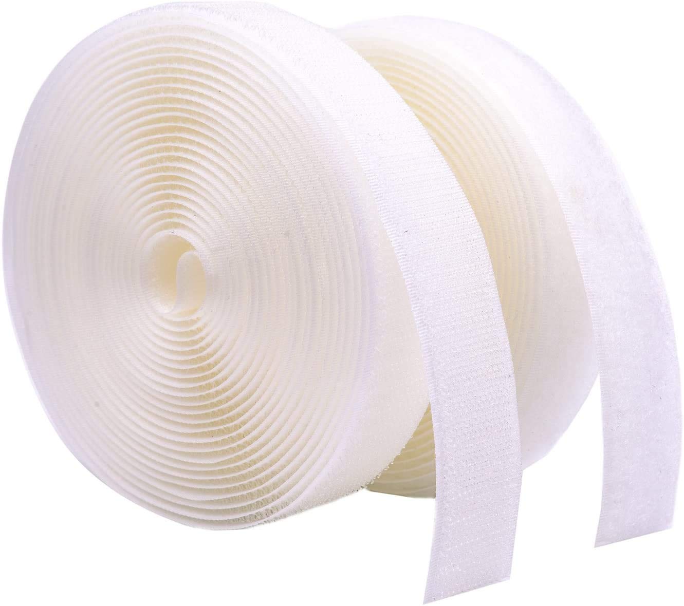 Arlent 20mm Width 5 Meters Sew-On Hook Loop Fastener Tape Tape Nylon Strips Fabric Non-Adhesive Back White