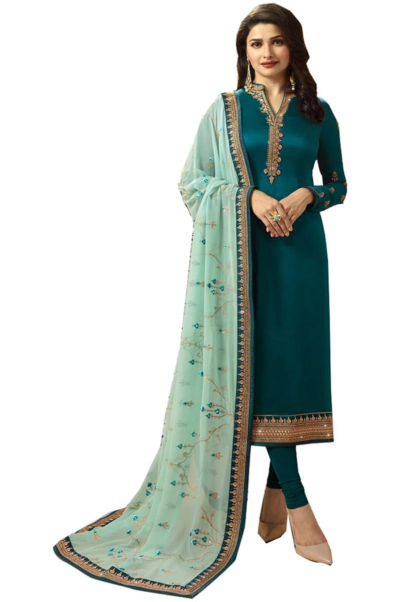 stylish fashion prachi desai teal embroidered straight designer salwar suit
