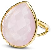 LDADAN Crystal Ring for Women, Natural Rose Quartz Green Fluorite Ring for Her, Teardrop Shape Gemstone Ring, Handmade rose quartz Jewelry Adjustable Ring.
