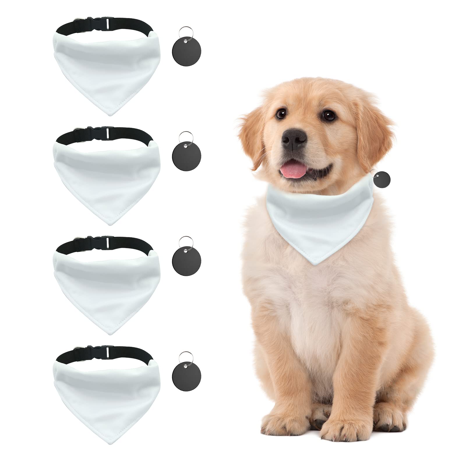 URROMA 4 PCS White Triangle Dog Bandana Collar, Dog Bandana with Adjustable Buckle Sublimation Blank DIY Dog Bandanas for Dogs and Cats, S