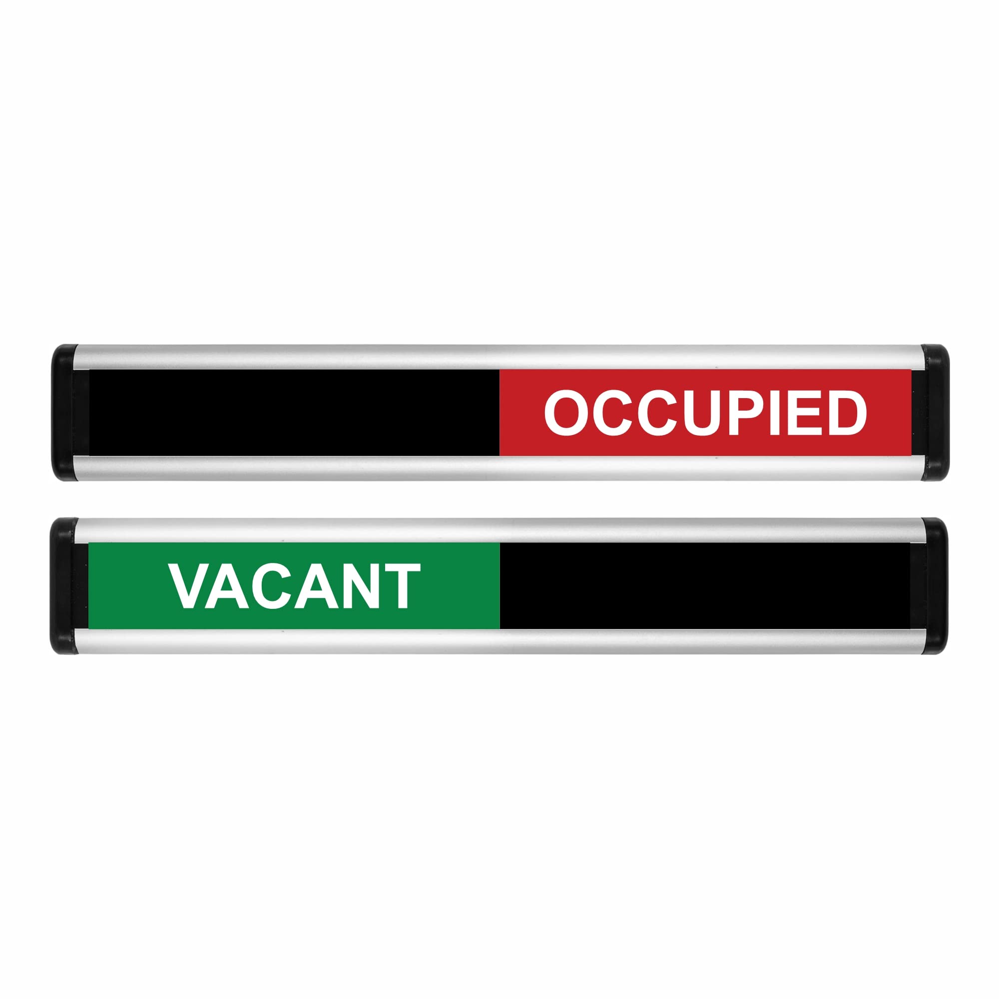 ViroDisplay® Vacant/Occupied Sliding Door Sign – Green/Red Edition – 214 x 40mm – Anodised Silver Profile with Black End Caps – Self-Adhesive Fixing