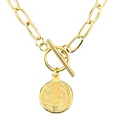 Mary 14K Yellow Gold Saint Coin Toggle Necklace - Sterling Silver Toggle Choker for Women